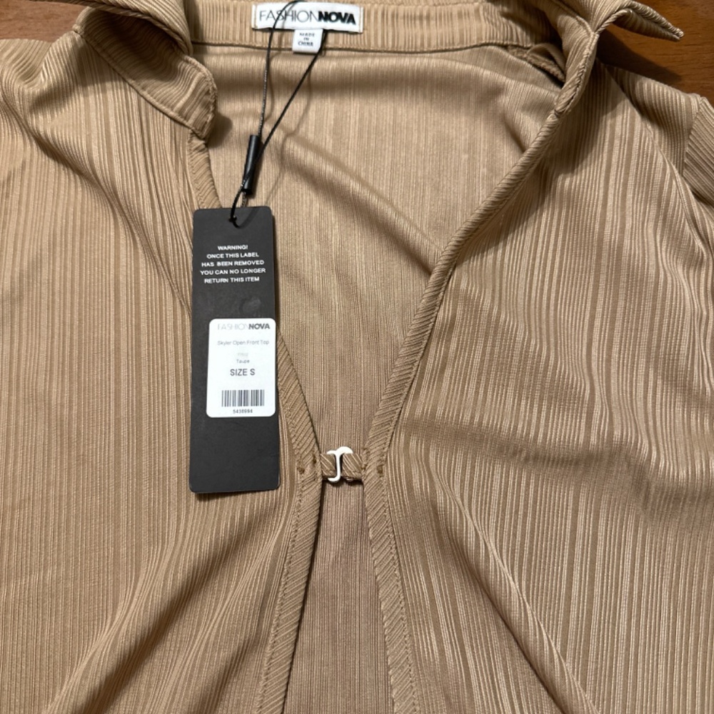 Long Sleeve Open Collared Ribbed Top - Picture 2 of 6